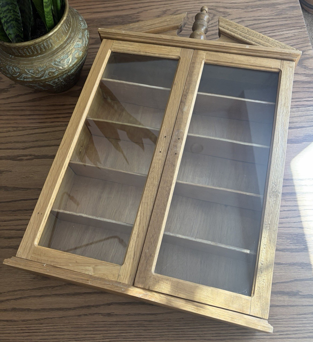 Vintage Wooden Curio Cabinet with Glass Doors Spice Cabinet 20x16" Wall Hanging